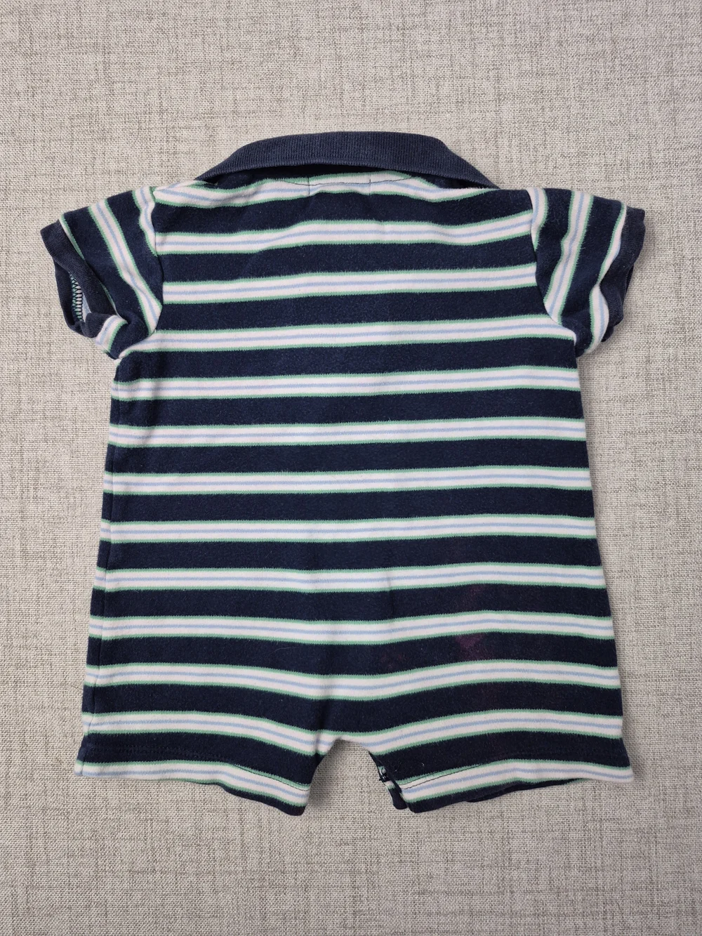 Ralph Lauren Baby Boy Striped Polo Romper 6M Navy Green White